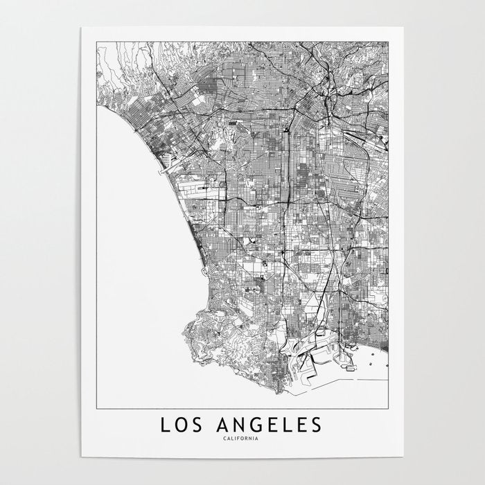 Los Angeles White Map Poster Gallery Image 1