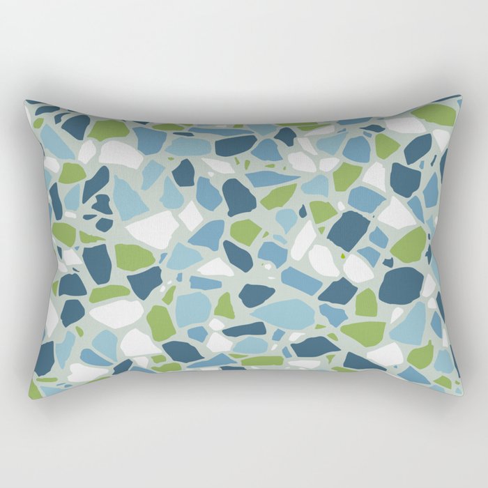 Terrazzo Mosaic Pattern, Teal Blue, Green, White Rectangular Pillow Gallery Image 1