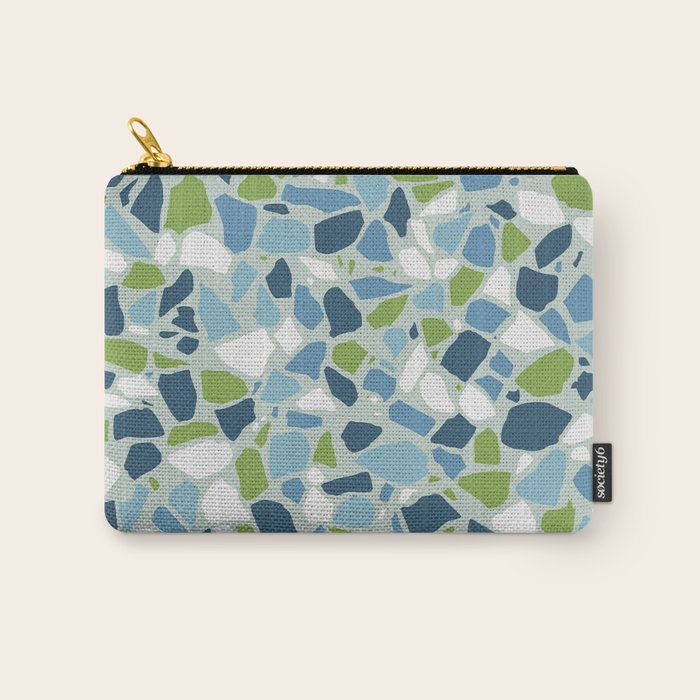 Terrazzo Mosaic Pattern, Teal Blue, Green, White Carry All Pouch Gallery Image 1
