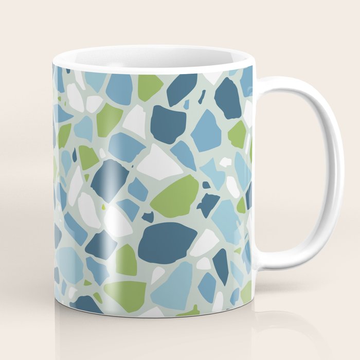 Terrazzo Mosaic Pattern, Teal Blue, Green, White Coffee Mug Gallery Image 1