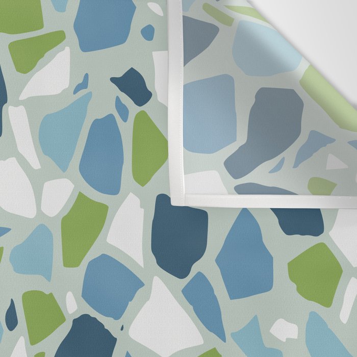 Terrazzo Mosaic Pattern, Teal Blue, Green, White Wall Tapestry Gallery Image 3