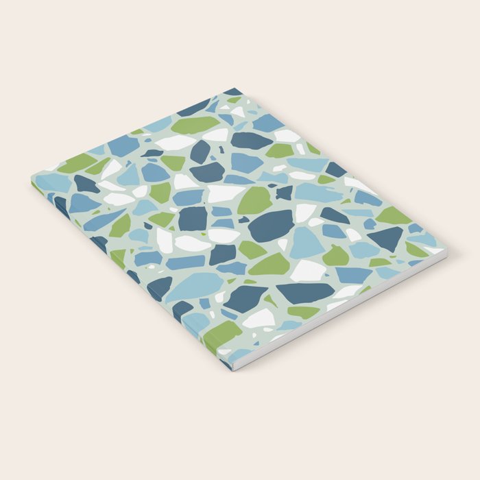 Terrazzo Mosaic Pattern, Teal Blue, Green, White Notebook Gallery Image 2