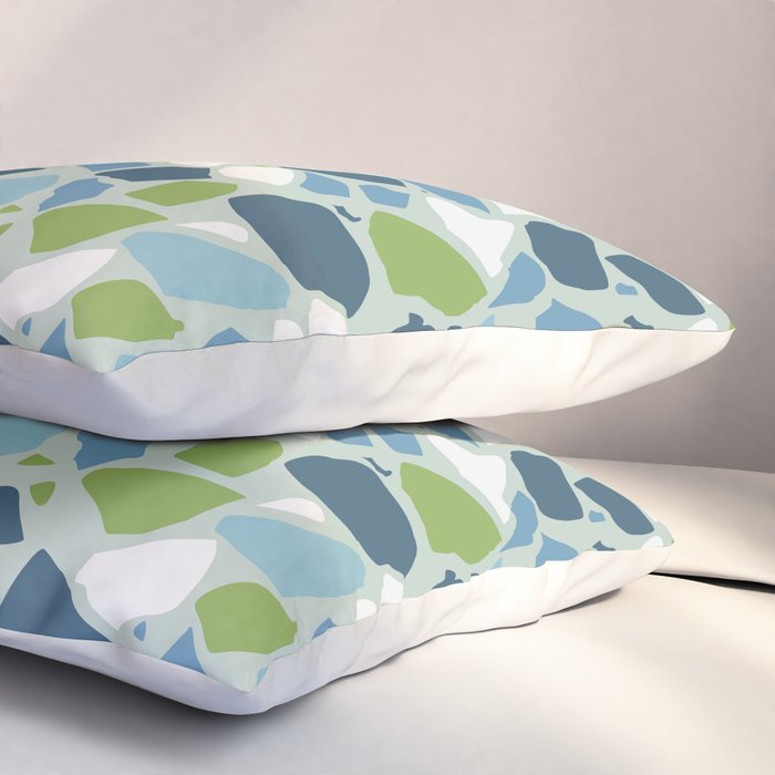 Terrazzo Mosaic Pattern, Teal Blue, Green, White Pillow Sham Gallery Image 3