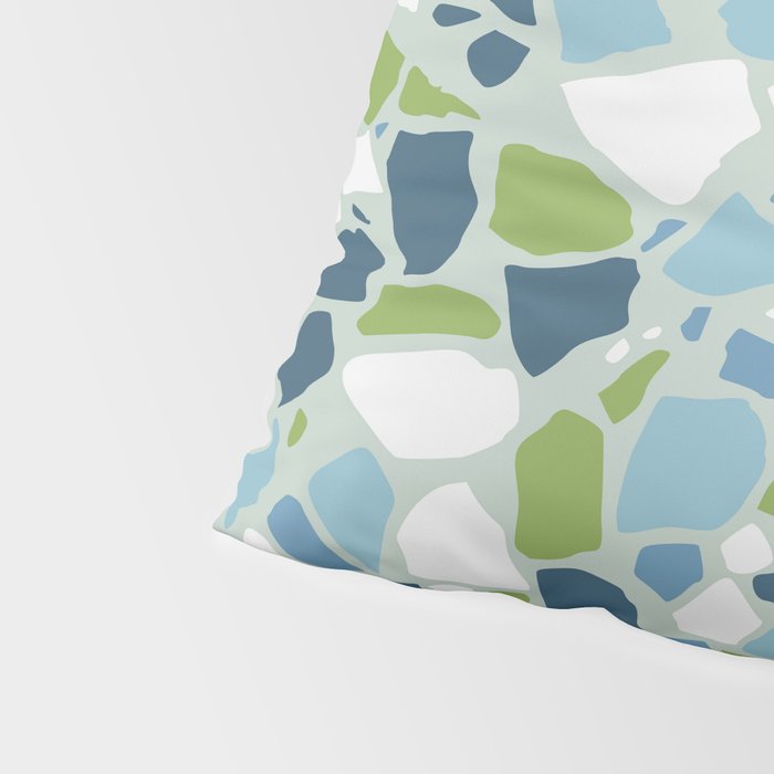 Terrazzo Mosaic Pattern, Teal Blue, Green, White Pillow Sham Gallery Image 4