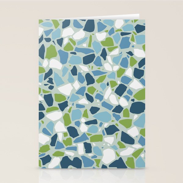 Terrazzo Mosaic Pattern, Teal Blue, Green, White Stationery Card Gallery Image 2
