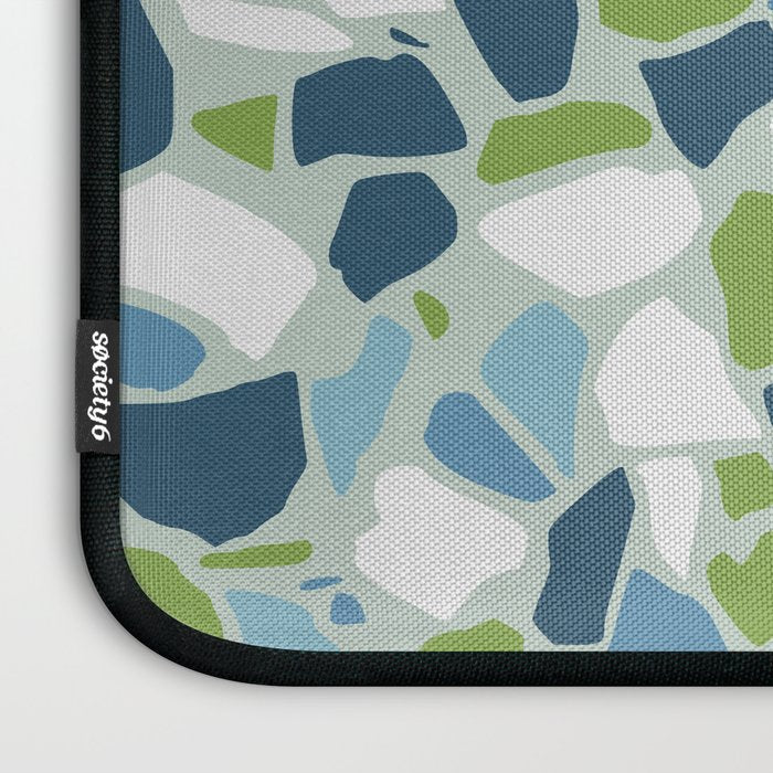 Terrazzo Mosaic Pattern, Teal Blue, Green, White Laptop Sleeve Gallery Image 3