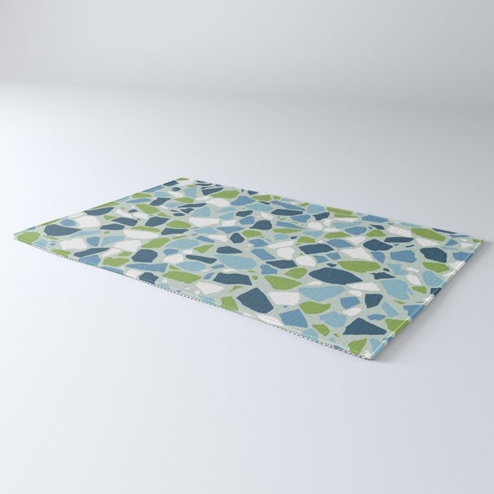 Terrazzo Mosaic Pattern, Teal Blue, Green, White Rug Gallery Image 3