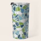 Terrazzo Mosaic Pattern, Teal Blue, Green, White Travel Mug Gallery Image 3