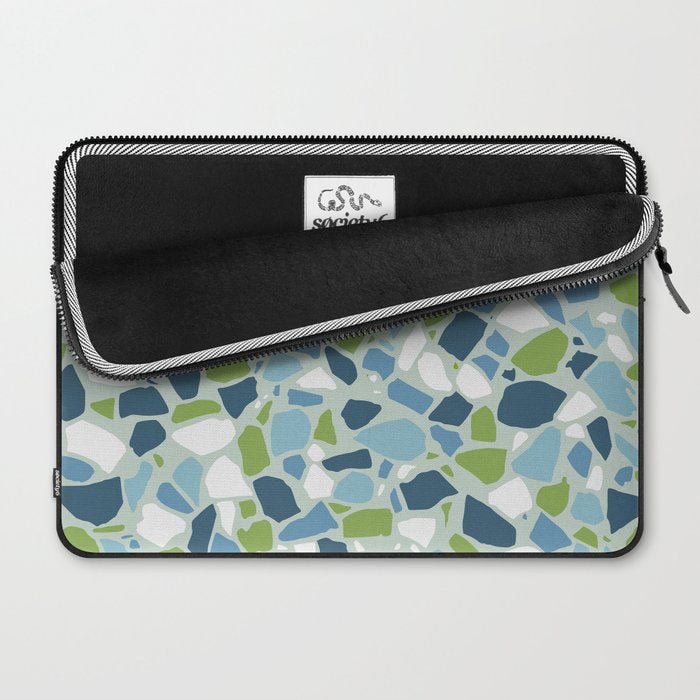 Terrazzo Mosaic Pattern, Teal Blue, Green, White Laptop Sleeve Gallery Image 2