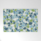 Terrazzo Mosaic Pattern, Teal Blue, Green, White Welcome Mat Gallery Image 1