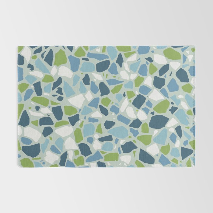 Terrazzo Mosaic Pattern, Teal Blue, Green, White Rug Gallery Image 2