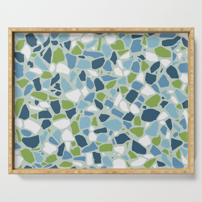 Terrazzo Mosaic Pattern, Teal Blue, Green, White Serving Tray Gallery Image 1