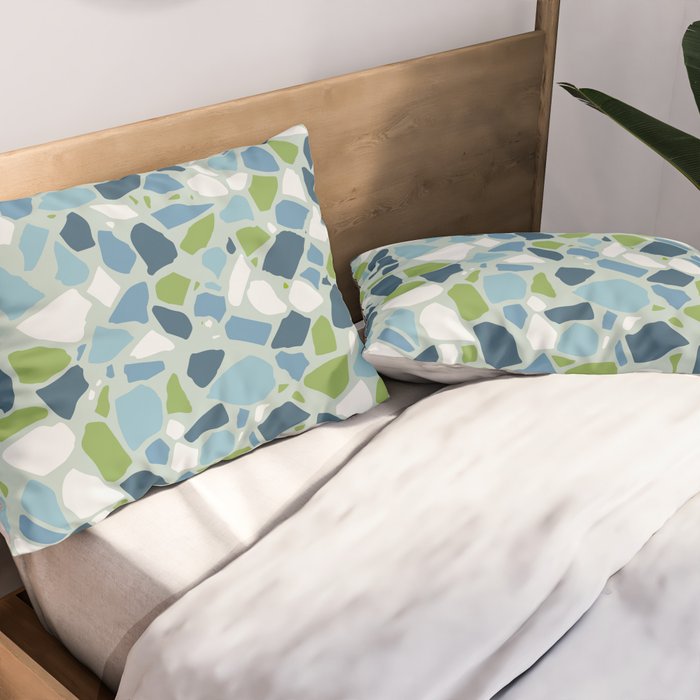Terrazzo Mosaic Pattern, Teal Blue, Green, White Pillow Sham Gallery Image 2