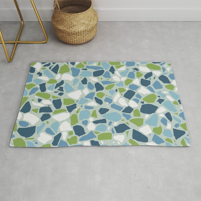 Terrazzo Mosaic Pattern, Teal Blue, Green, White Rug Gallery Image 1