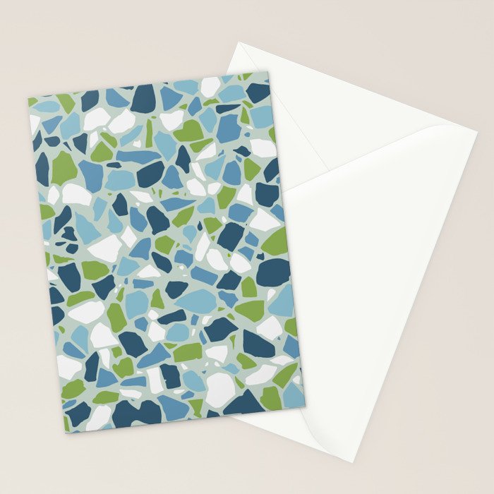 Terrazzo Mosaic Pattern, Teal Blue, Green, White Stationery Card Gallery Image 2