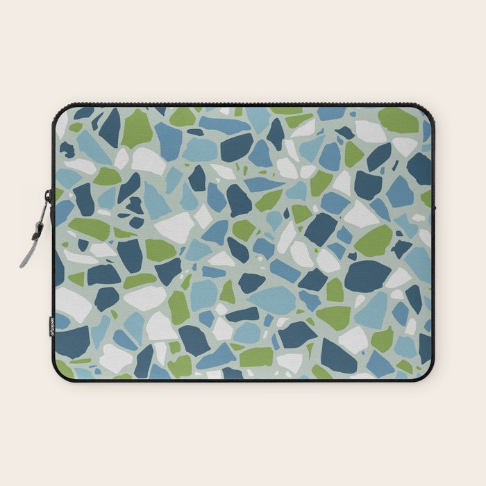 Terrazzo Mosaic Pattern, Teal Blue, Green, White Laptop Sleeve Gallery Image 1