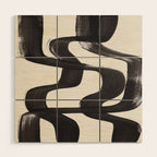 Mid Century Modern Minimalist Abstract Art Brush Strokes Black & White Ink Art Ripple Lines Wood Wall Art Gallery Image 1