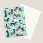 Hot dogs and lemonade // aqua background navy dachshunds Stationery Card Gallery Image 2
