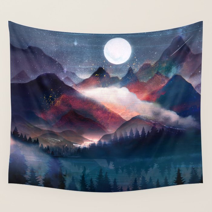 Mountain Lake Under the Stars Wall Tapestry Gallery Image 1