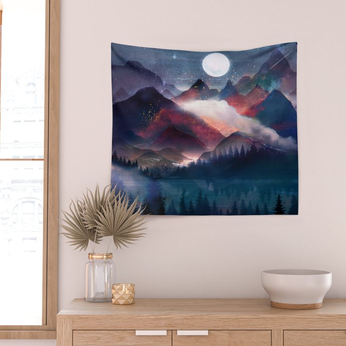 Mountain Lake Under the Stars Wall Tapestry Gallery Image 2