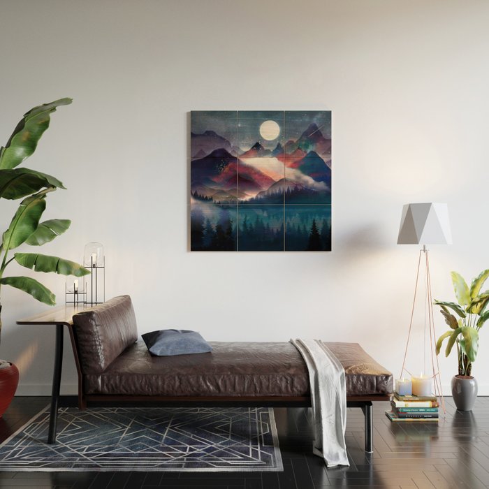 Mountain Lake Under the Stars Wood Wall Art Gallery Image 2