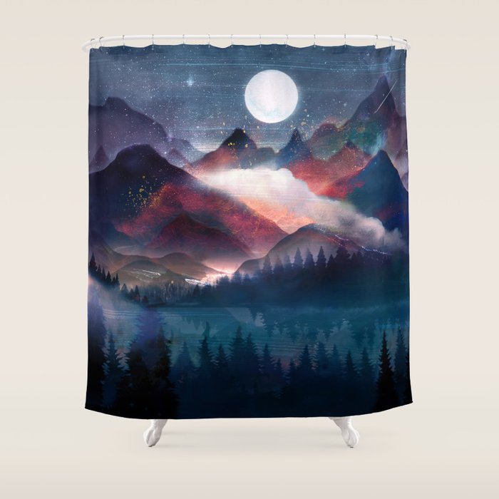 Mountain Lake Under the Stars Shower Curtain Gallery Image 1
