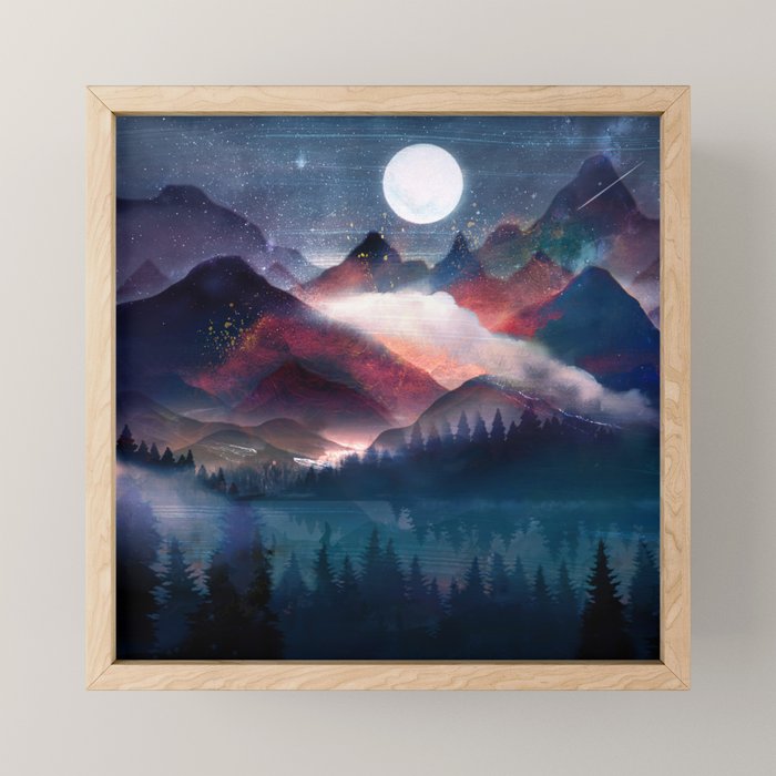 Mountain Lake Under the Stars Mini Art Print Gallery Image 1