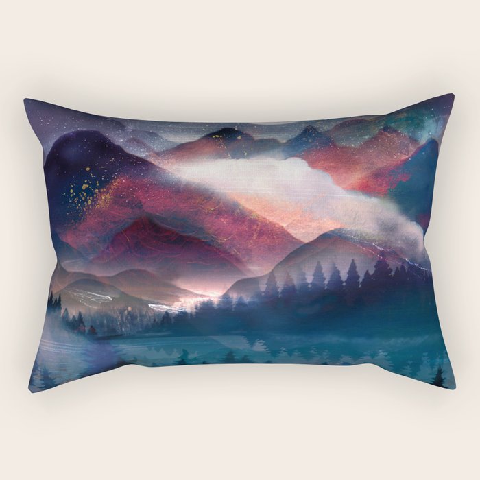 Mountain Lake Under the Stars Rectangular Pillow Gallery Image 1