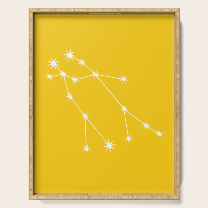Gemini Zodiac Star Constellation Line Art Bright Yellow Serving Tray Gallery Image 1