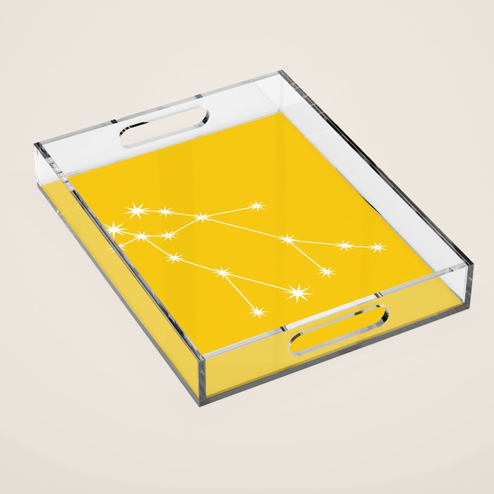 Gemini Zodiac Star Constellation Line Art Bright Yellow Acrylic Tray Gallery Image 1