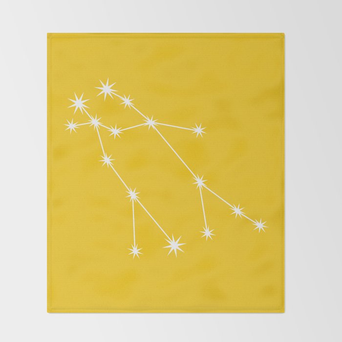 Gemini Zodiac Star Constellation Line Art Bright Yellow Throw Blanket Gallery Image 2