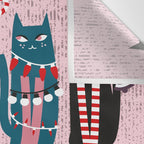 Feline Christmas vibes // pastel pink background green fuchsia pink white and black kittens Wall Tapestry Gallery Image 3