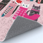 Feline Christmas vibes // pastel pink background green fuchsia pink white and black kittens Rug Gallery Image 4