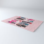 Feline Christmas vibes // pastel pink background green fuchsia pink white and black kittens Rug Gallery Image 3