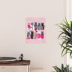 Feline Christmas vibes // pastel pink background green fuchsia pink white and black kittens Poster Gallery Image 2