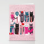 Feline Christmas vibes // pastel pink background green fuchsia pink white and black kittens Stationery Card Gallery Image 2