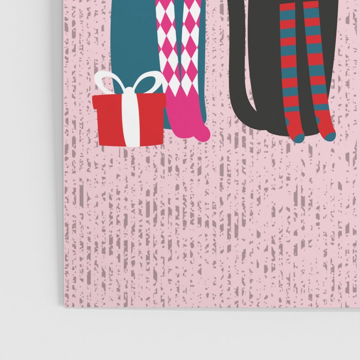 Feline Christmas vibes // pastel pink background green fuchsia pink white and black kittens Poster Gallery Image 3