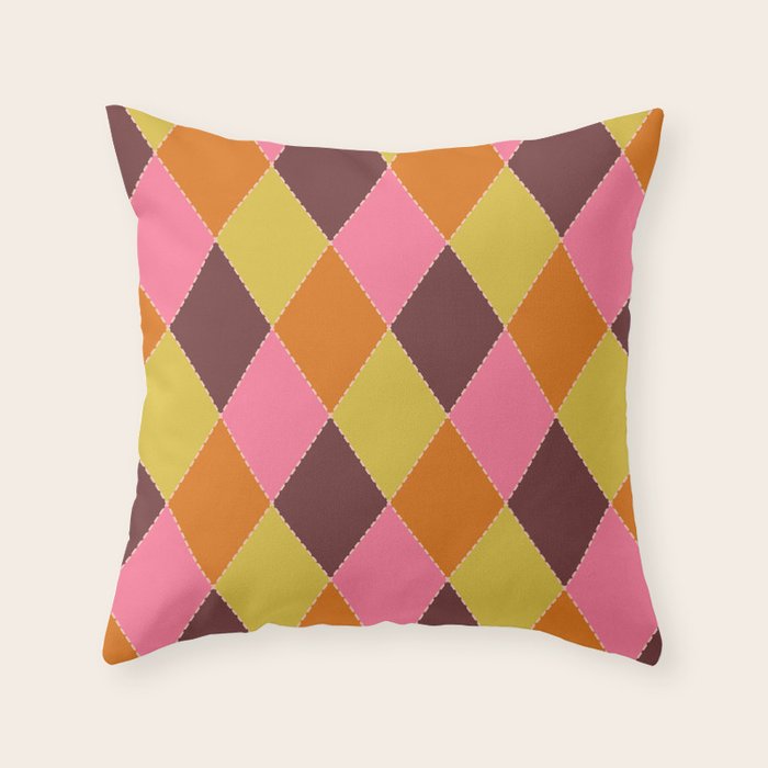 Retro Diamond Stitch Plaid - Burgundy Rust Throw Pillow Gallery Image 6