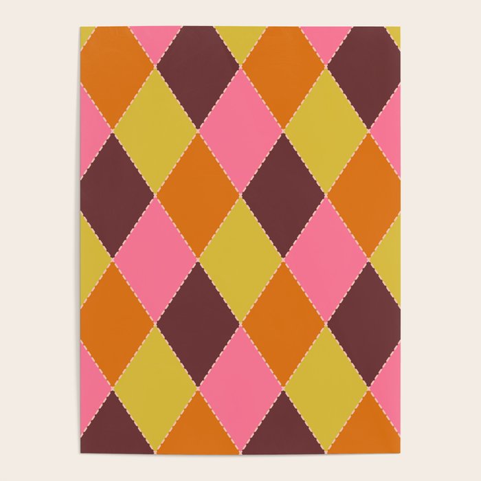 Retro Diamond Stitch Plaid - Burgundy Rust Poster Gallery Image 1
