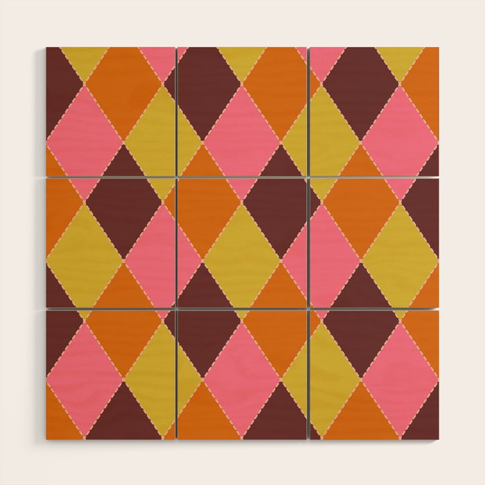 Retro Diamond Stitch Plaid - Burgundy Rust Wood Wall Art Gallery Image 1