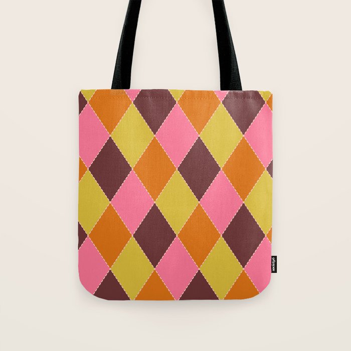 Retro Diamond Stitch Plaid - Burgundy Rust Tote Bag Gallery Image 1