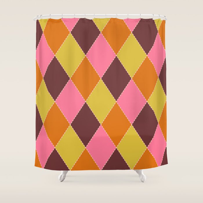 Retro Diamond Stitch Plaid - Burgundy Rust Shower Curtain Gallery Image 1