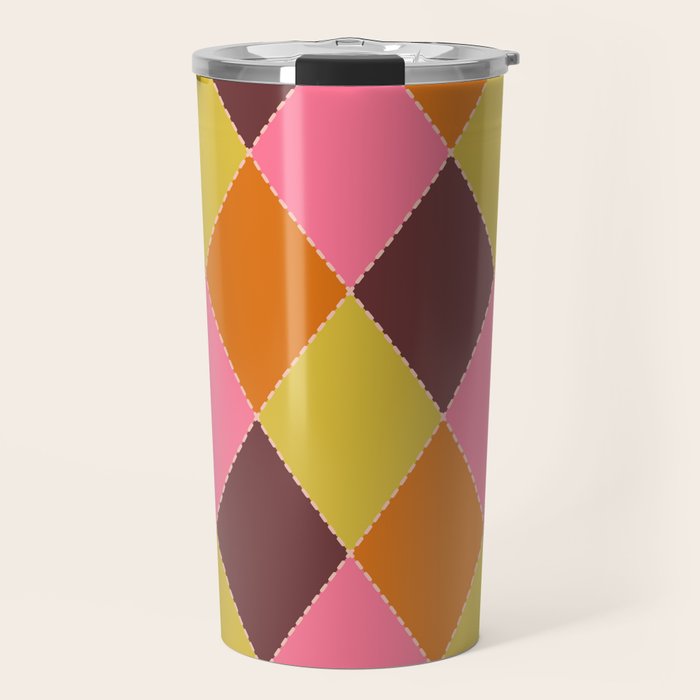 Retro Diamond Stitch Plaid - Burgundy Rust Travel Mug Gallery Image 1