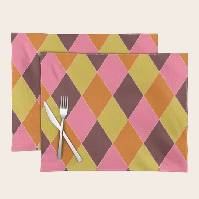 Retro Diamond Stitch Plaid - Burgundy Rust Placemat Gallery Image 1