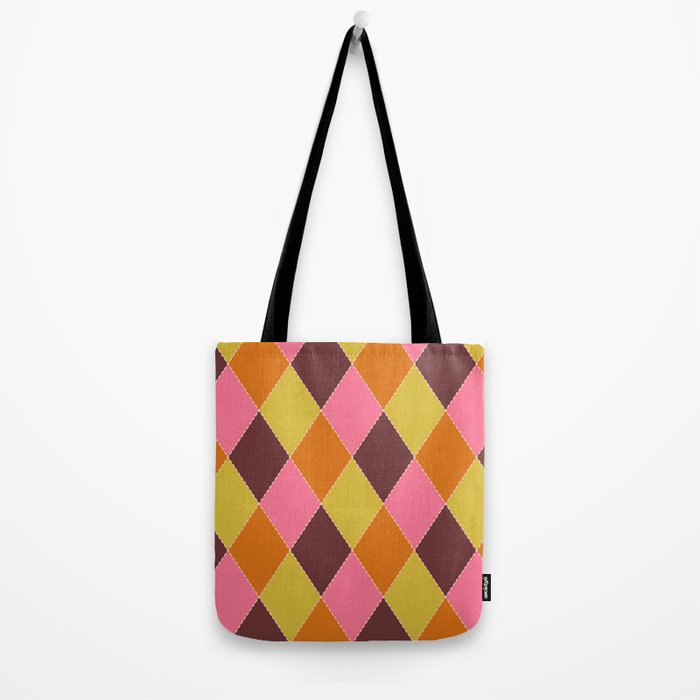 Retro Diamond Stitch Plaid - Burgundy Rust Tote Bag Gallery Image 2
