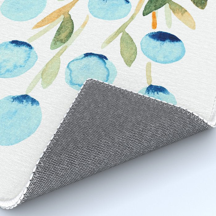 Simple watercolor flowers - blue and sap green Rug Gallery Image 4