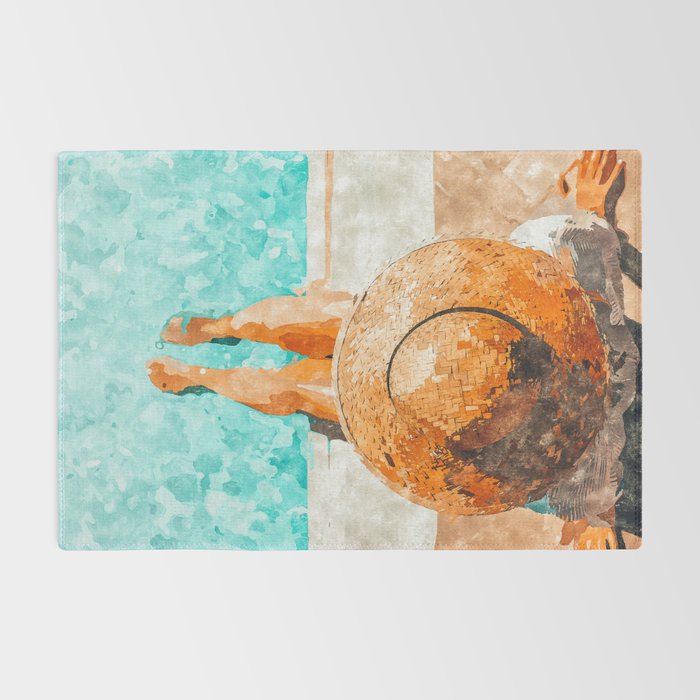 By The Pool All Day, Summer Travel Woman Swimming, Tropical Fashion Bohemian Painting Rug Gallery Image 2