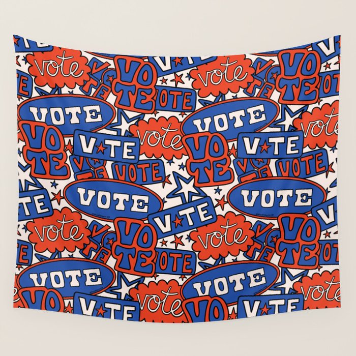 Vote Print in Red, White, and Blue Wall Tapestry Gallery Image 1