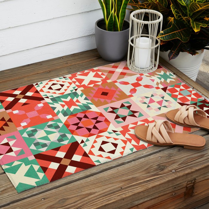 Winter Quilt Pattern no4 Outdoor Rug Gallery Image 2