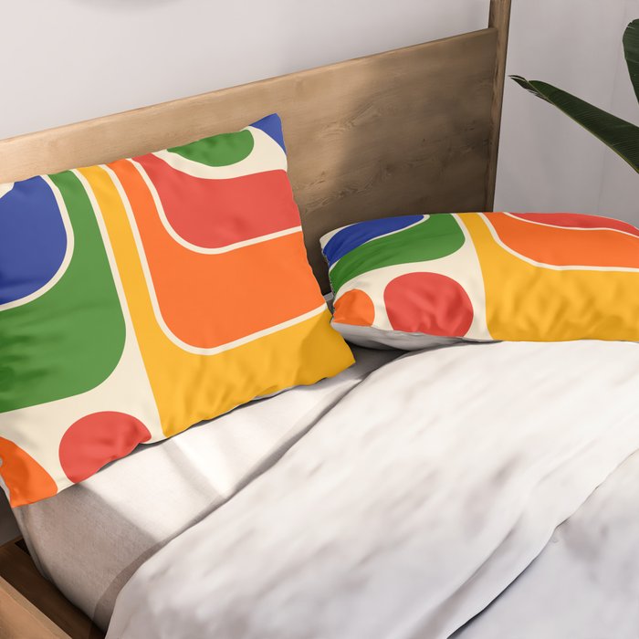 Retro 70s Stripe Colorful Rainbow 872 Primary Colors Pillow Sham Gallery Image 2